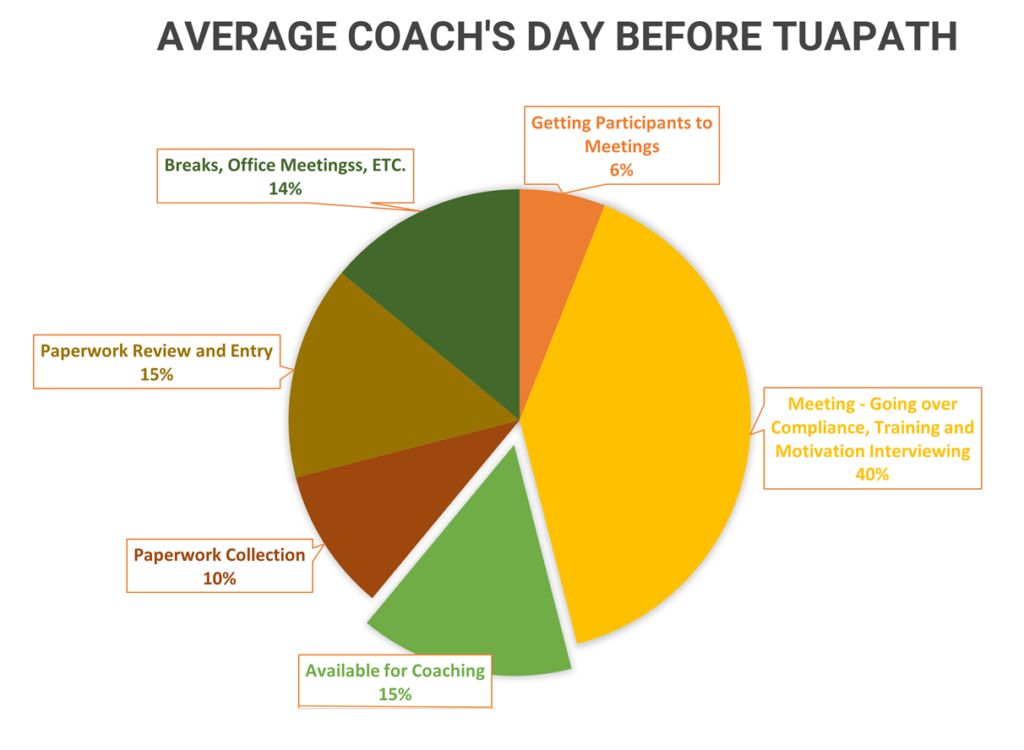 Pie chart showing percentage of time spent on administrative task prior to implementing TuaPath.