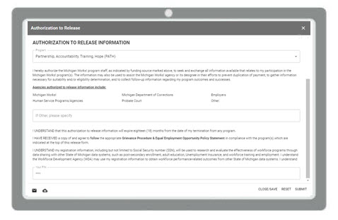 Screenshot of an Authorization to Release form that can be filled out and signed electronically in TuaPath.